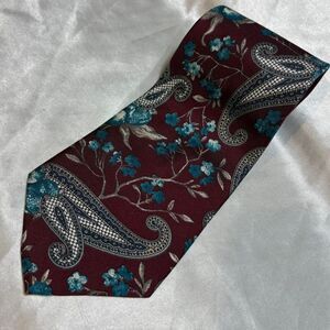 Mario Valentino 100% Silk Paisley Tie Burgundy Teal Vintage